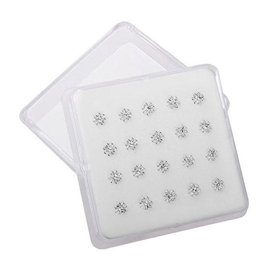 Joy|S - Zilveren bloemetjes neuspiercing set - 20 stuks - zirkonia