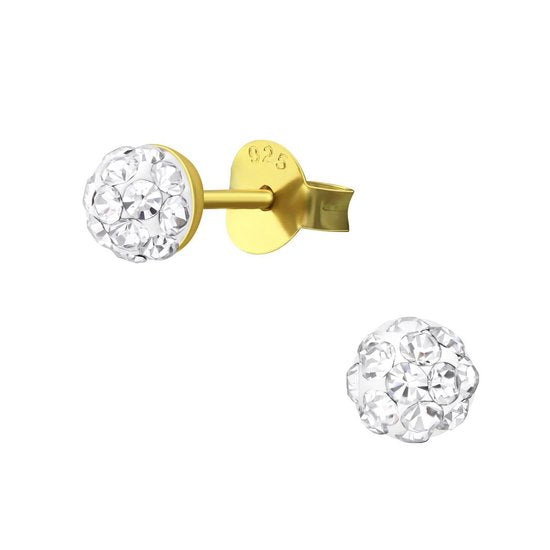 Joy|S - Zilveren ronde oorbellen kristal - 5 mm - balletje - goudplating