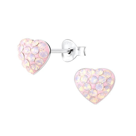Joy|S - Zilveren hartje oorbellen - 9 x 8 mm - zacht roze paarlemoer kristal