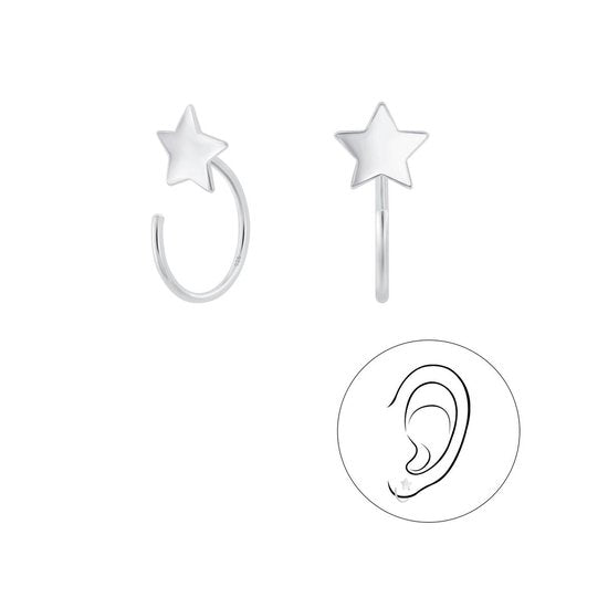 Joy|S - Zilveren ster ear huggers oorbellen