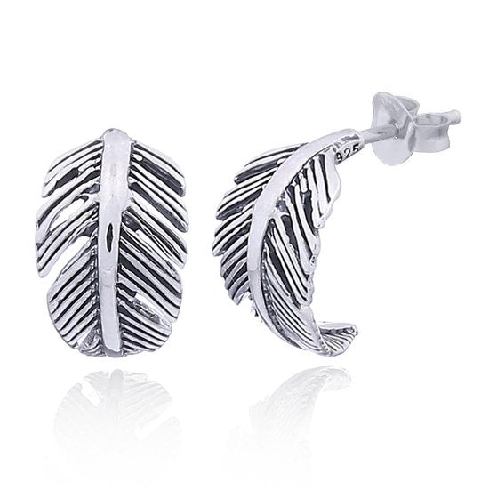 Joy|S - Zilveren Bali veer oorbellen 14 mm oorringen - geoxideerd