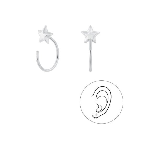 Joy|S - Zilveren ster ear huggers oorbellen