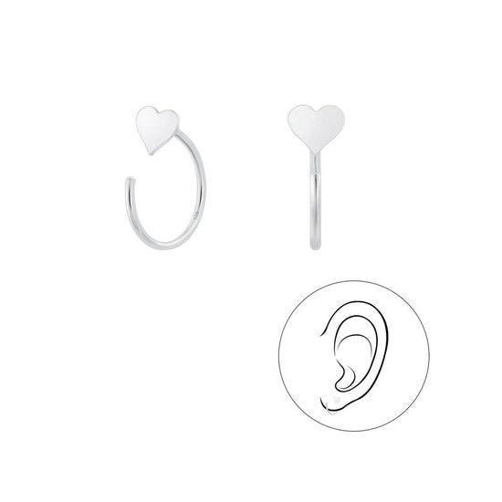 Joy|S - Zilveren hartje ear huggers oorbellen