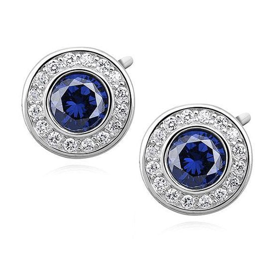 Joy|S - Zilveren elegante rond oorbellen 10 mm zirkonia saffier blauw