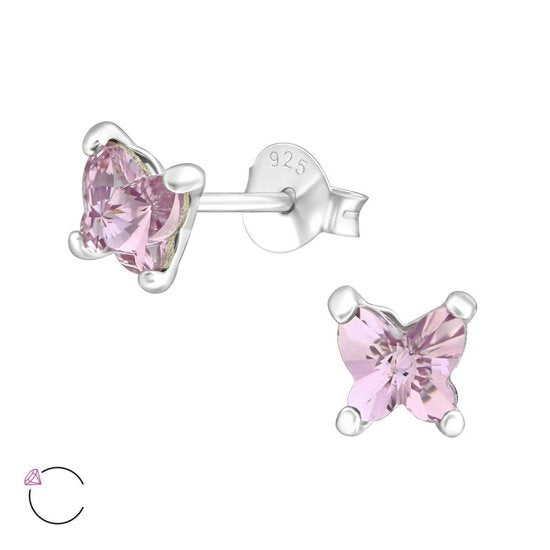 Joy|S - Zilveren vlinder oorbellen 5 mm lila kristal