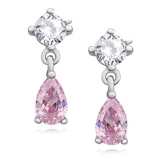 Joy|S - Zilveren elegante druppel oorbellen zirkonia roze