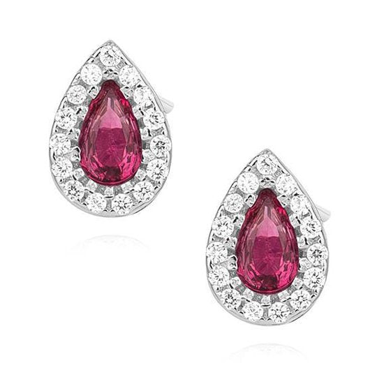 Joy|S - Zilveren elegante teardrop druppel oorbellen zirkonia robijn rood / roze