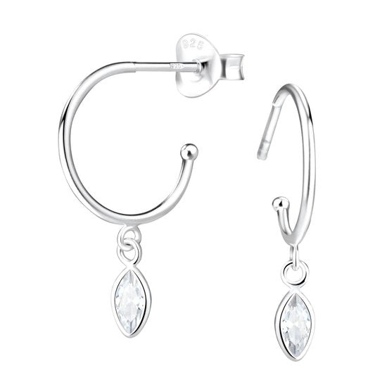 Joy|S - Zilveren oorringen stud - marquise bedel - zirkonia - oorbellen