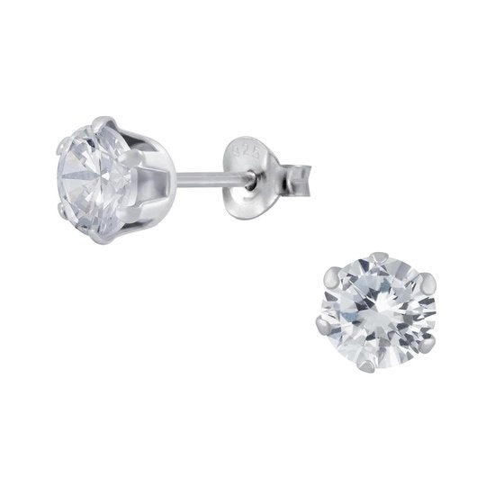Joy|S - Zilveren ronde oorknoppen - zirkonia - 6 mm