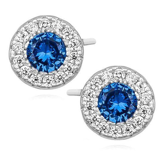 Joy|S - Zilveren elegante oorknoppen 7 mm rond met zirkonia saffier blauw