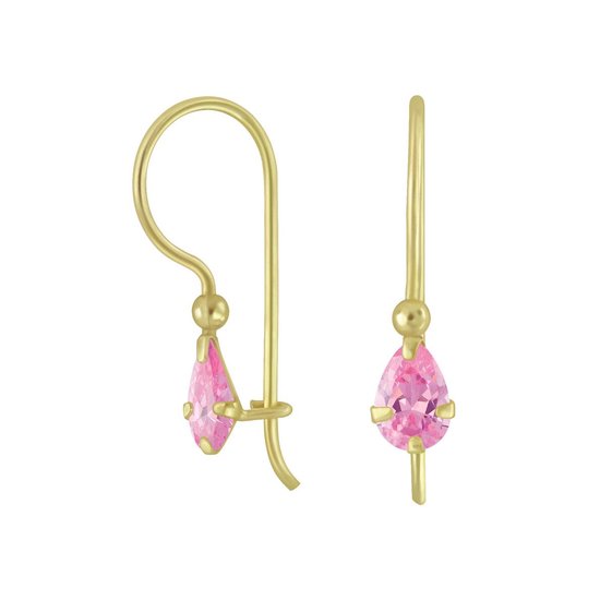 Joy|S - Zilveren kidney oorbellen - zirkonia druppel roze - goudplating