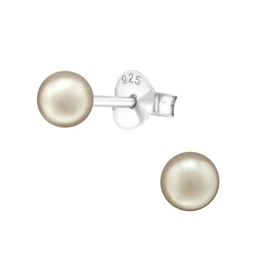 Joy|S - Zilveren parel oorbellen - 4 mm - brons