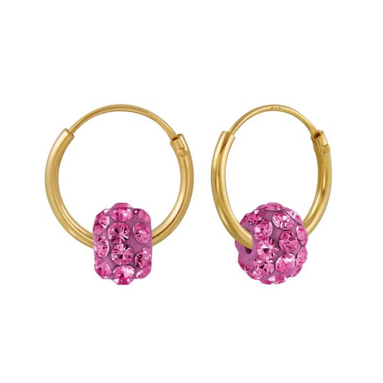 Joy|S - Zilveren Bal kristal oorringen roze - goudplating