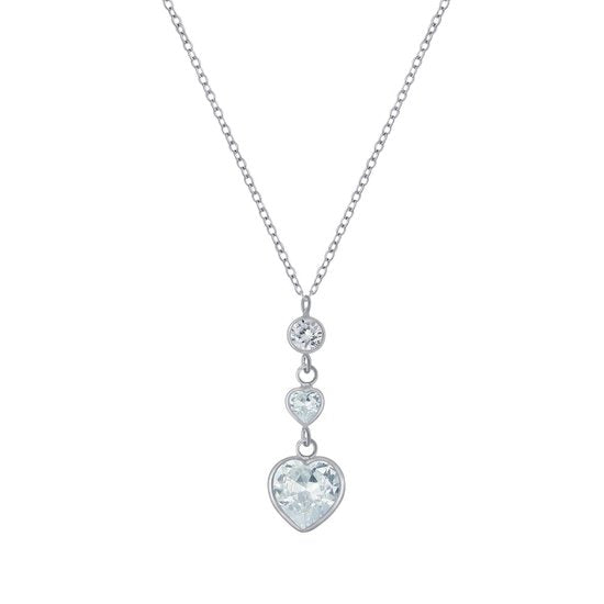 Joy|S - Zilveren hartjes hanger zirkonia met ketting 45 cm
