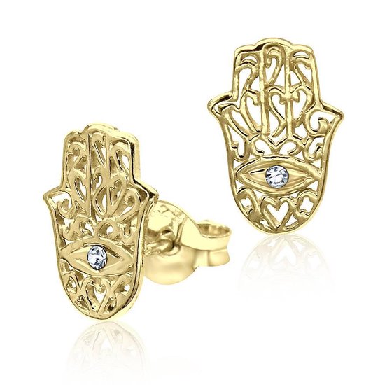 Joy|S - Zilveren Hamsa oorbellen 7 x 10 mm - goudplating