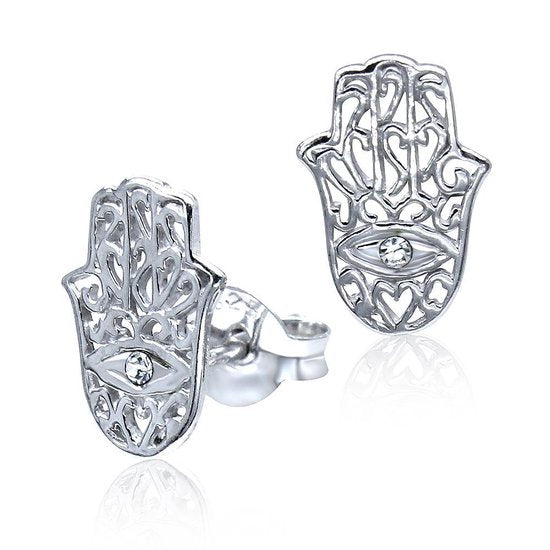 Joy|S - Zilveren Hamsa oorbellen 7 x 10 mm