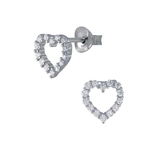Joy|S - Zilveren classic hartje oorbellen - zirkonia - 9.5 x 10 mm - gehodineerd