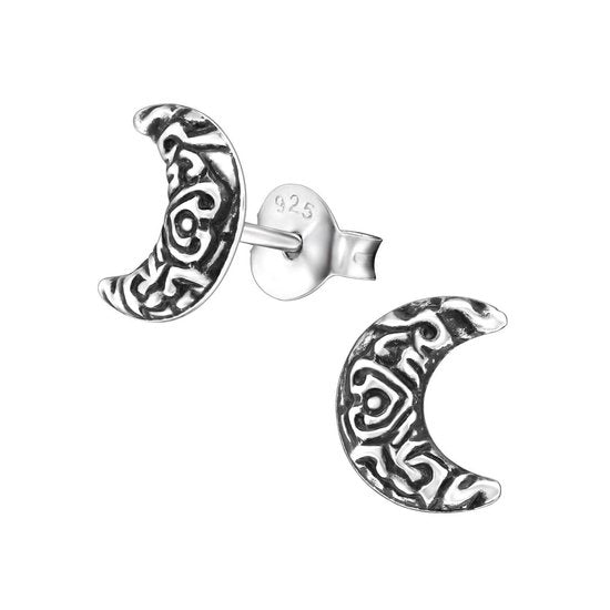 Joy|S - Zilveren Bali maan oorbellen - 6 x 8 mm - geoxideerd