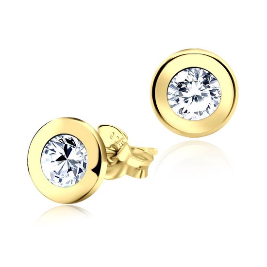 Joy|S - Zilveren classic ronde oorknoppen - 7 mm - kristal - goudplating