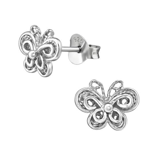 Joy|S - Zilveren vlinder oorbellen 8 x 7 mm gehodineerd