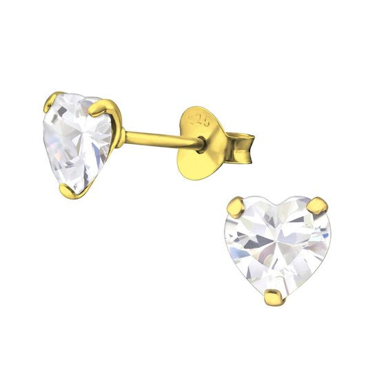 Joy|S - Zilveren hartje oorbellen - kristal - 6 mm - oorknopjes - goudplating