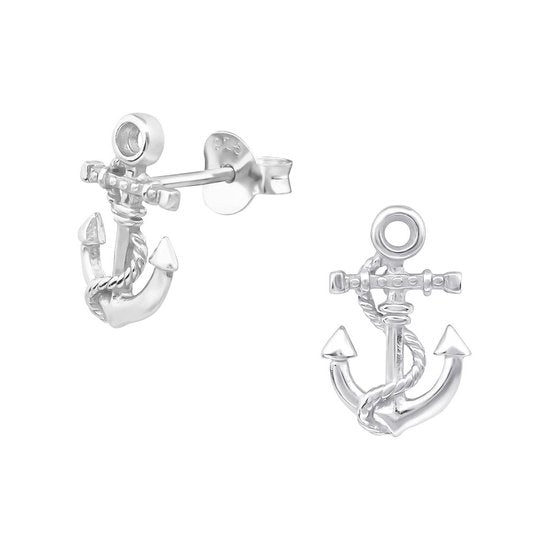 Joy|S - Zilveren anker oorbellen 12 x 8 mm - massief