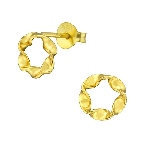 Joy|S - Zilveren cirkel gedraaid oorbellen 7 x 7 mm - goudplating