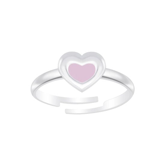 Joy|S - Zilveren hartje ring verstelbaar - zilver met roze