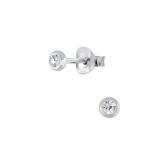 Joy|S - Zilveren mini rond oorbellen - 3 mm - kristal voor kinderen