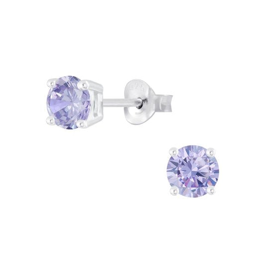 Joy|S - Zilveren rond oorbellen - 5 mm - zirkonia lavendel paars
