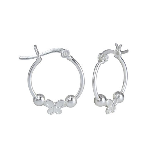 Joy|S - Zilveren 18 mm oorringen met vlinder - Franse sluiting