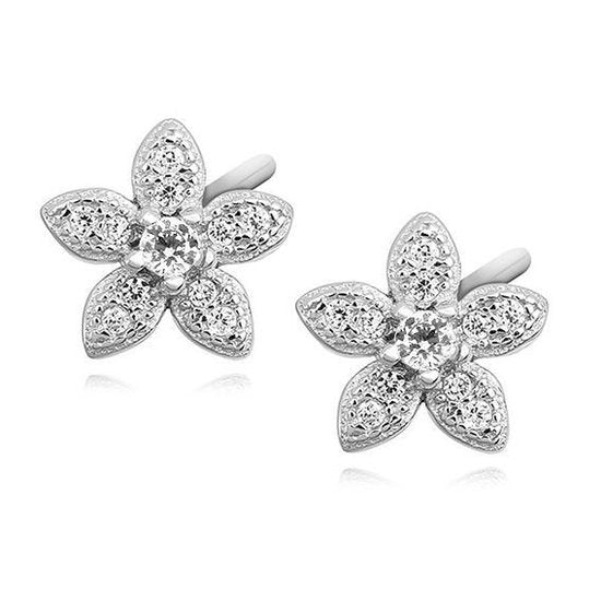 Joy|S - Zilveren bloem oorbellen - 8 mm - zirkonia - gehodineerd