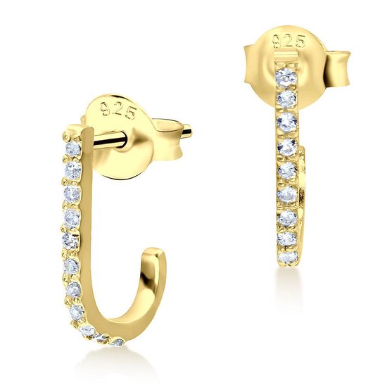 Joy|S - Zilveren classic bar / staaf oorbellen - kristal - goudplating