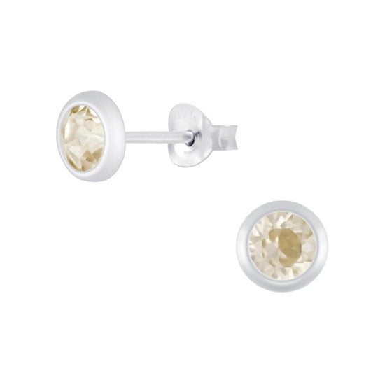 Joy|S - Zilveren rond oorknoppen - 5.5 mm - kristal champagne silk