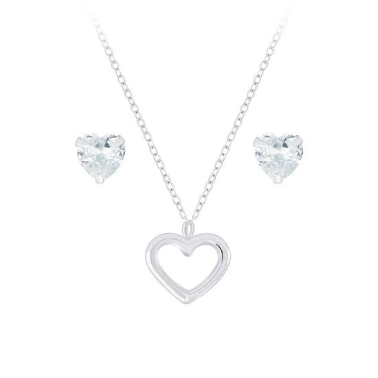 Joy|S - Zilveren hartjes sieradenset - oorbellen - hanger met ketting