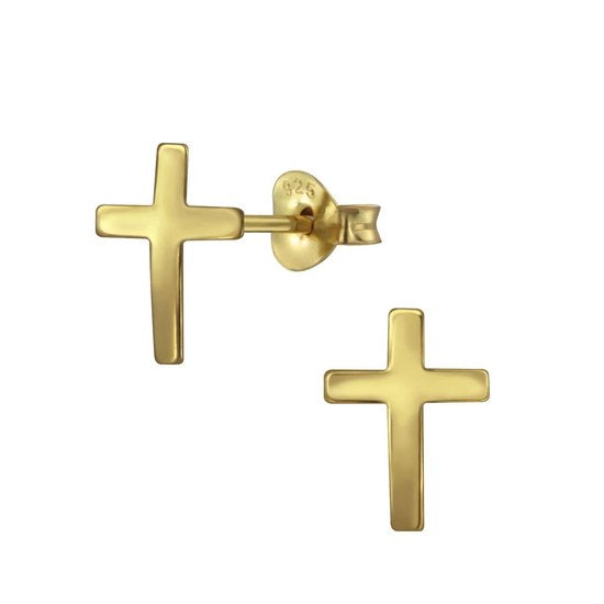 Joy|S - Zilveren kruis oorbellen 7 x 11 mm - goudplating