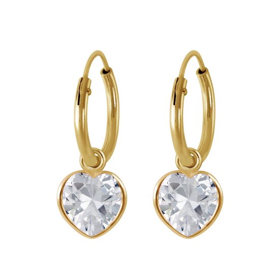 Joy|S - Zilveren hart bedel oorbellen - 6 mm zirkonia - oorringen - goudplating
