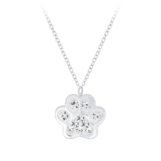 Joy|S - Zilveren kat hond dierenpoot hanger met ketting 36 cm + 5 cm wit