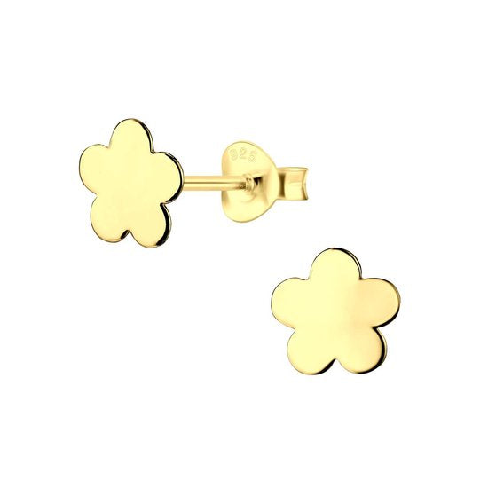 Joy|S - Zilveren Daisy bloem oorbellen - 8 mm - egaal - goudplating