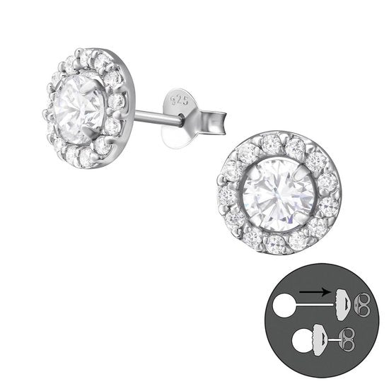 Joy|S - Zilveren ronde classic oorbellen - 8 mm - 2 losse elementen - kristal
