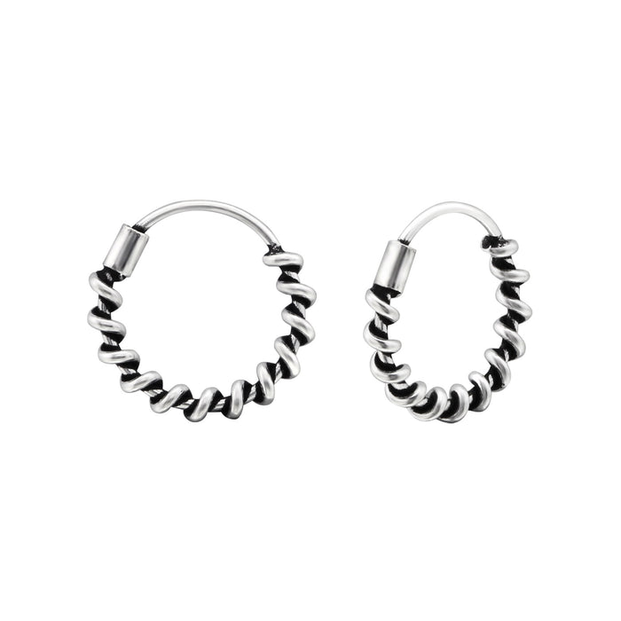 Joy|S - Zilveren Bali oorringen - 12 mm - geoxideerd - t34