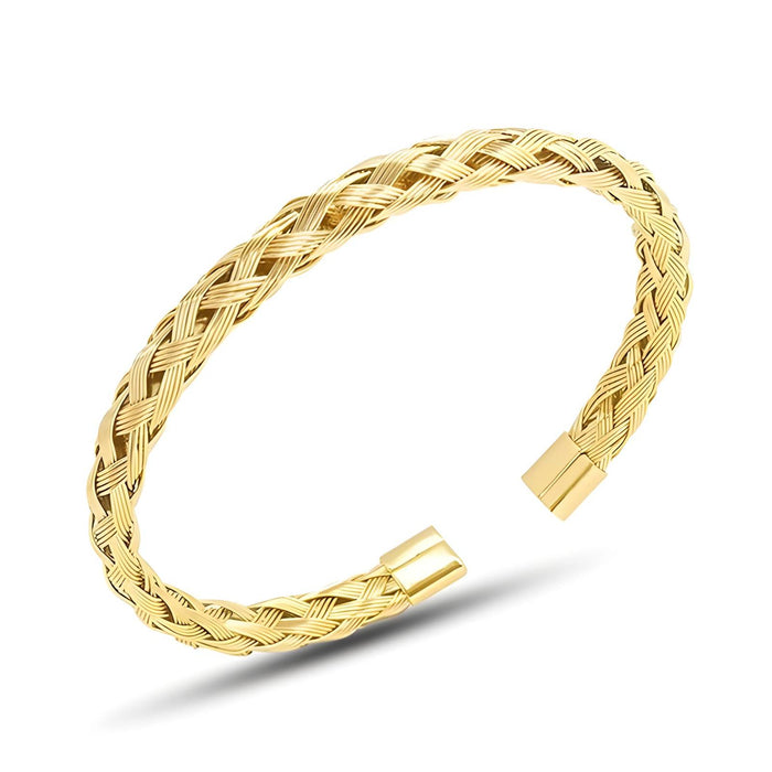 Joy Ibiza - vossenstaart vlecht bangle armband - waterproof - 60 mm / 6 mm - mesh - bohemian style - stainless steel - ip/pvd goldplated - hypoallergeen - geen verkleuring incl garantie - t19