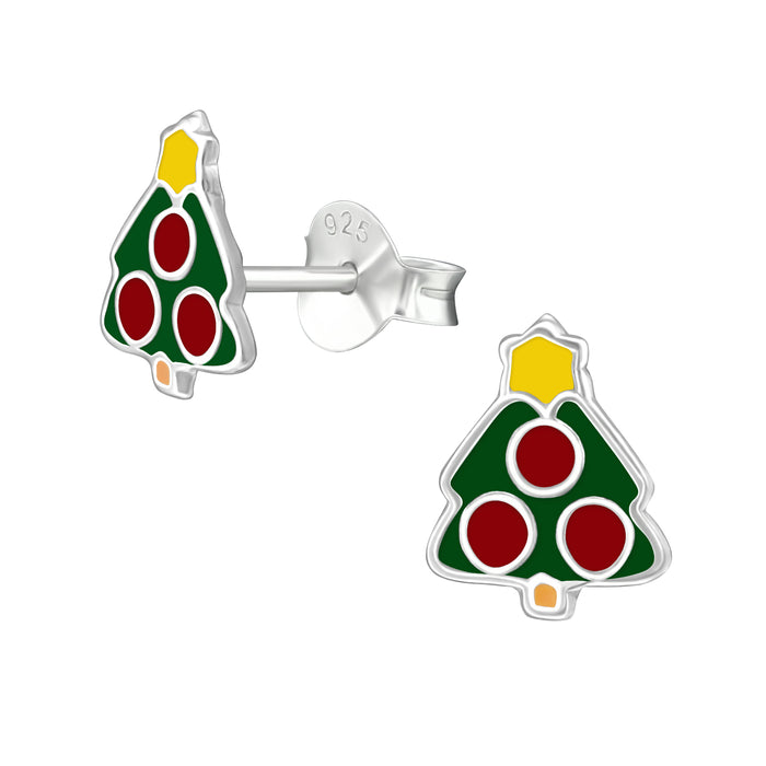 Joy|S - Zilveren kerstboom oorbellen - 8 x 10 mm - kerst oorknoppen met gele ster - kinderoorbellen