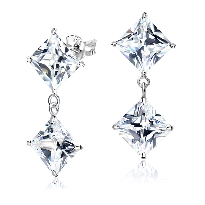 Joy|S - Zilveren oorbellen - ruit met ruit bedel - zirkonia - oorhangers stud