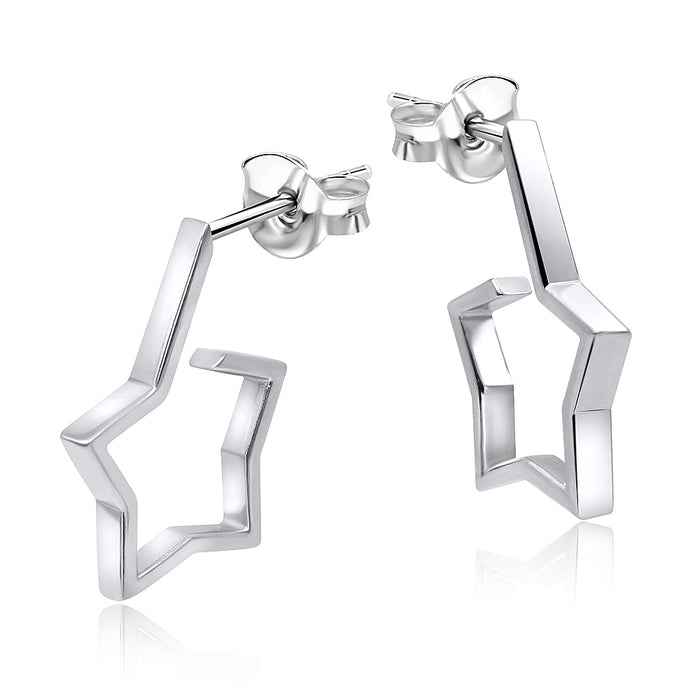 Joy|S - Zilveren ster oorbellen - 14 mm / 2 mm - massief - ster oorringen stud