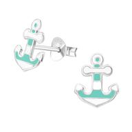 Joy|S - Zilveren anker oorbellen 7 x 9 mm wit turquoise
