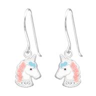 Joy|S - Zilveren eenhoorn oorbellen 8 x 10 mm unicorn oorhangers