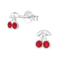 Joy|S - Zilveren kers oorbellen - 5 x 6 mm - rood kristal