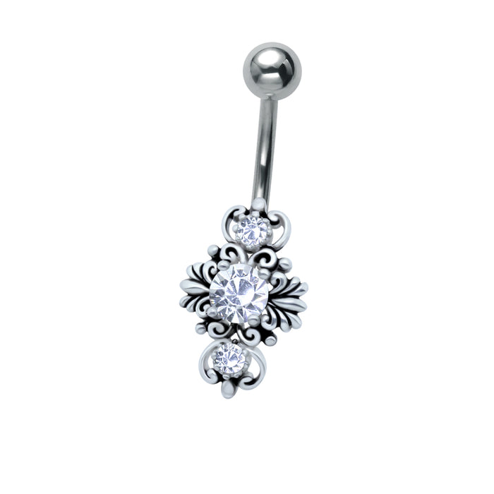 Joy|S - Navel piercing - classic geoxideerde bedel met zirkonia Sterling zilver 925 - staaf 316L Chirurgisch staal