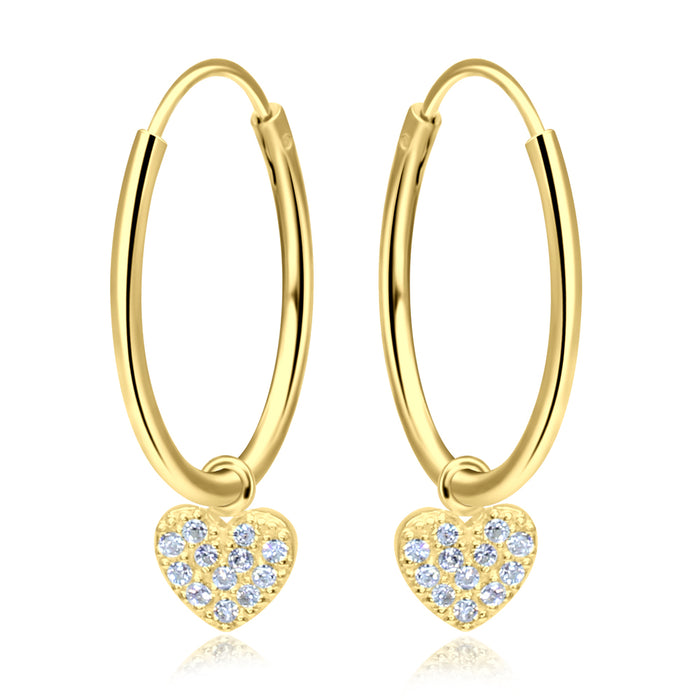 Joy|S - Zilveren 17 mm oorring met hartje bedel - goudplating